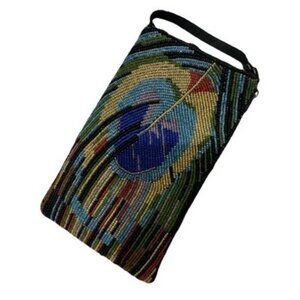 Bamboo Trading Company Club Beaded Feather Cross Body Hand Bag 7.5” x 4.5”